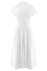 Aysha Buttoned Linen Midi Dress - White