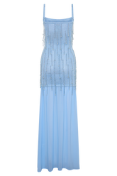 Belinda Beaded Knit & Chiffon Maxi Dress - Light Blue
