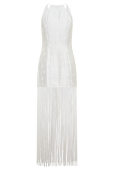Abigail V Neck Fringe Maxi Dress - White