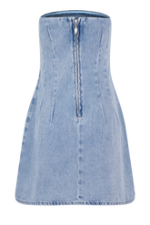 Akira Embroidered Denim Mini Dress - Mid Blue
