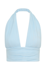 Amaris Sleeveless Plisse Halter Top - Pale Blue