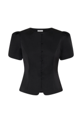 Anne Short Sleeve Satin Top - Black