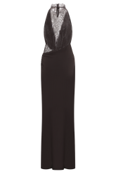 Arra Chiffon And Lace Halter Maxi Dress - Cacao Brown