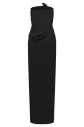 Asha Floral Mesh And Satin Maxi Dress - Black