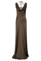 Ashley Cowl Neck Lace And Satin Maxi Dress - Mocha