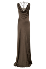 Ashley Cowl Neck Lace And Satin Maxi Dress - Mocha