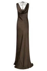 Ashley Cowl Neck Lace And Satin Maxi Dress - Mocha