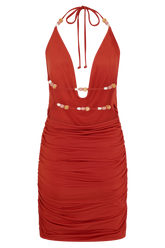 Astraeus Beaded Cowl Mini Dress - Desert Red