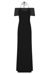 Bernadina Mesh And Slinky Halter Maxi Dress - Black