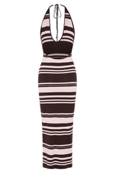 Brienne Stripe Midi Dress - Pink/Chocolate
