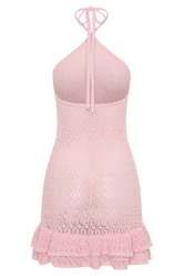 Carrisa Crochet Knit Mini Dress - Baby Pink
