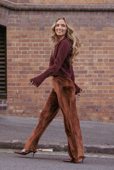 Riley Stretch Velvet Pant - Chocolate