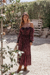 Keziah Long Sleeve Maxi Dress - Burgundy Floral