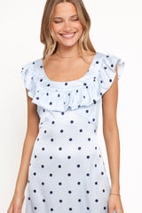 Manaris Off Shoulder Maxi Dress - Blue Polka Dot