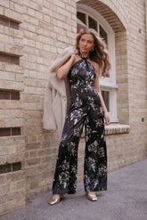 Raelynn Halter Jumpsuit - Black Floral