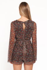 Rhiannon Long Sleeve Romper - Brown Floral