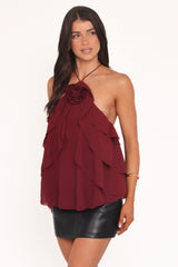 Zorina Halter Neck Chiffon Top - Burgundy