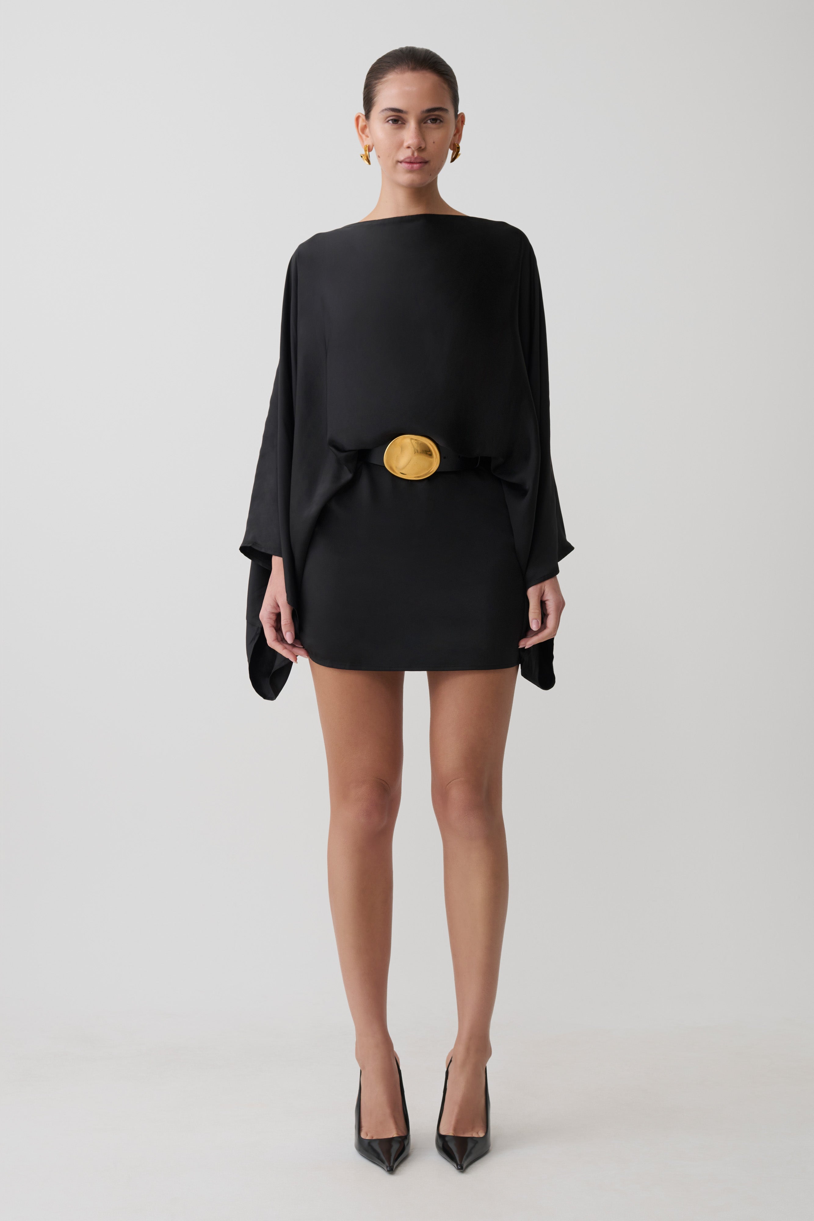 Anoushka Cowl Back Satin Mini Dress - Black