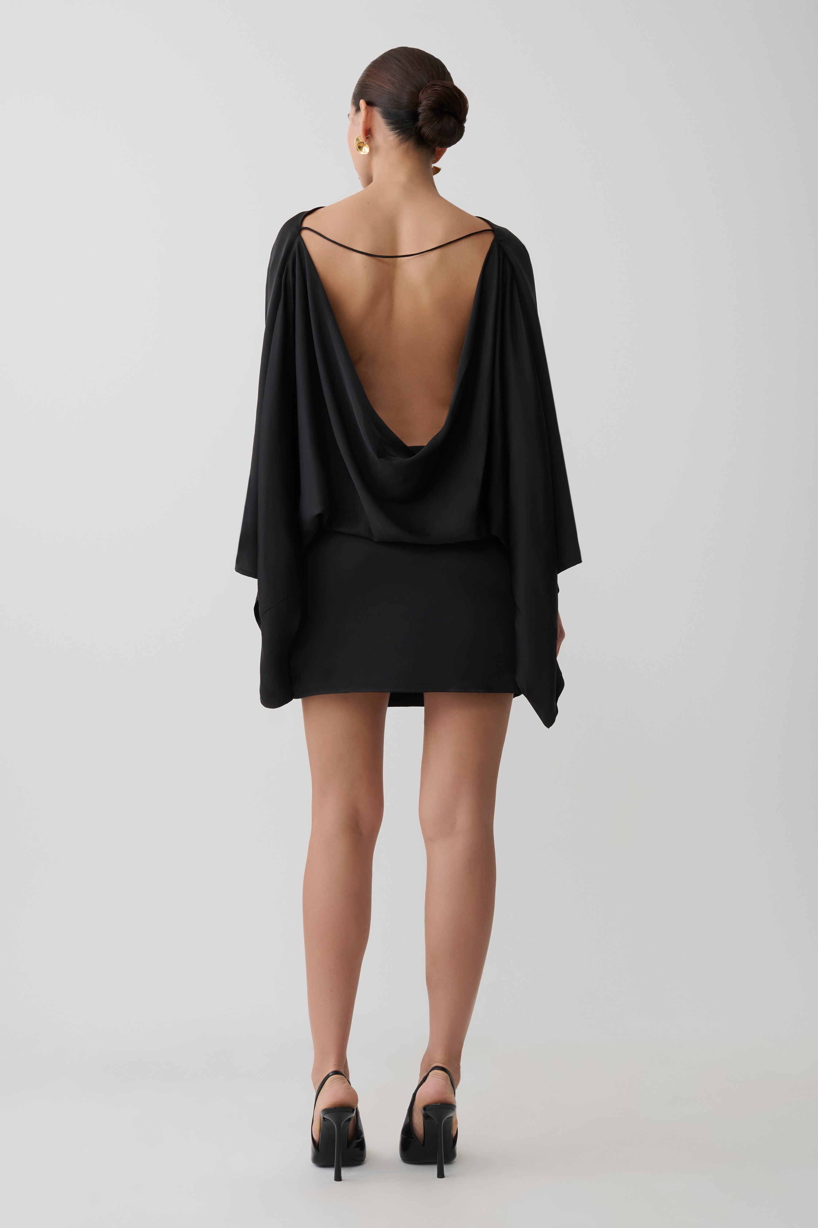 Anoushka Cowl Back Satin Mini Dress - Black