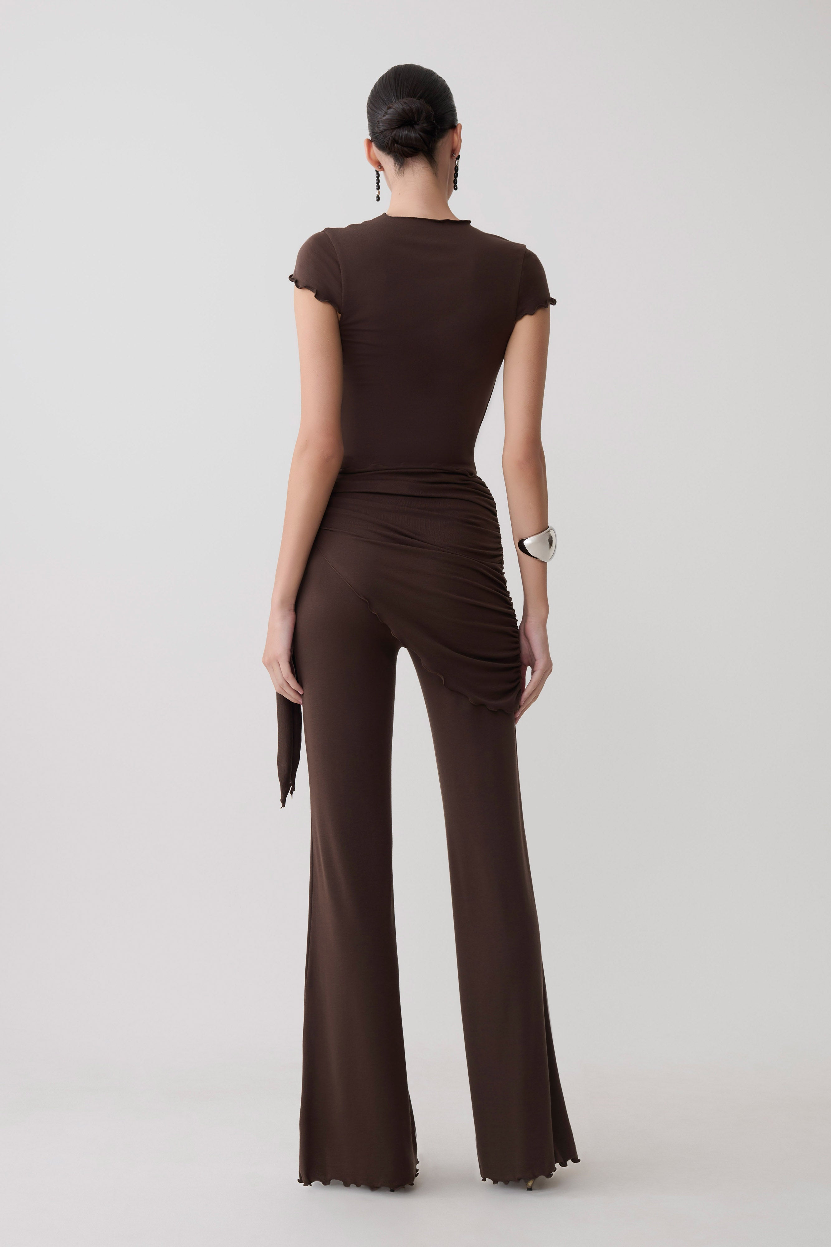 Anfie Straight Leg Pants With Waist Wrap - Dark Chocolate