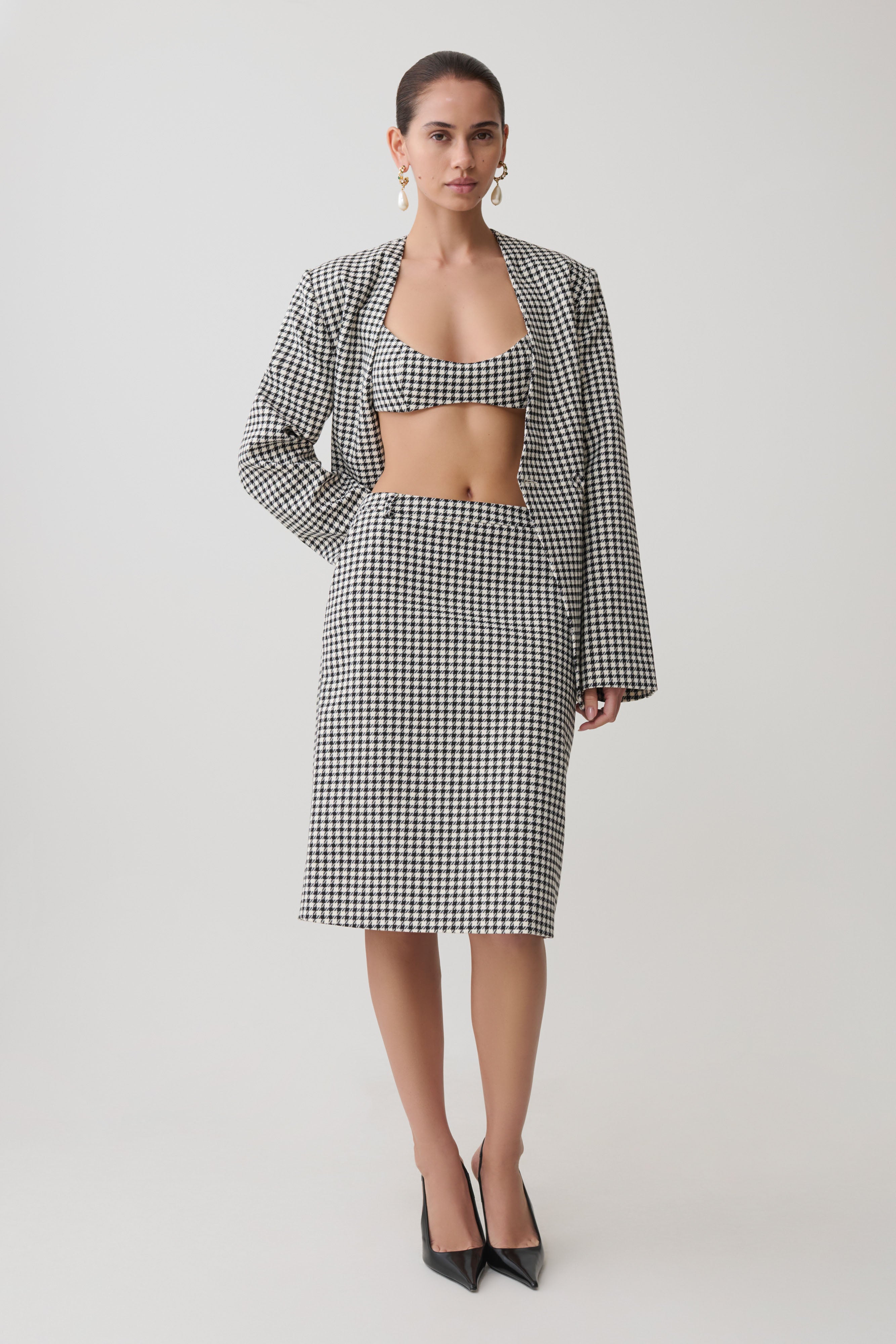 Amelie Tweed Bralette - Houndstooth