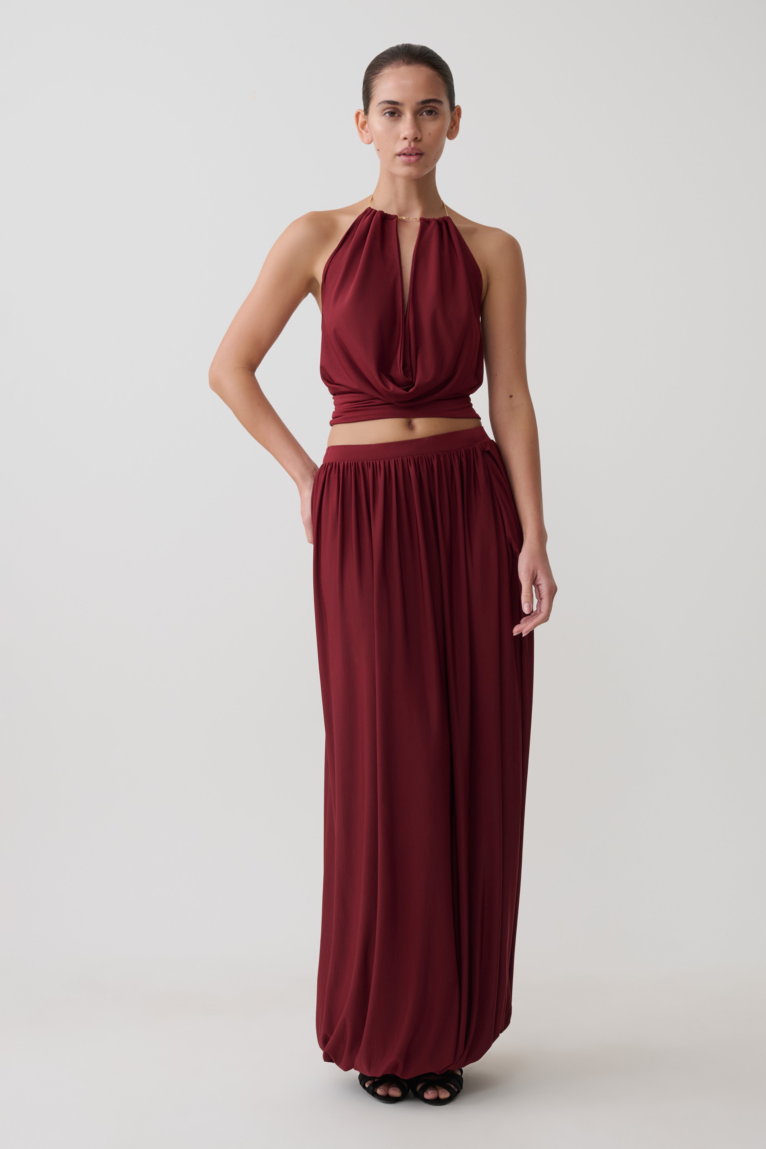 Banks Bubble Hem Midi Skirt - Wine