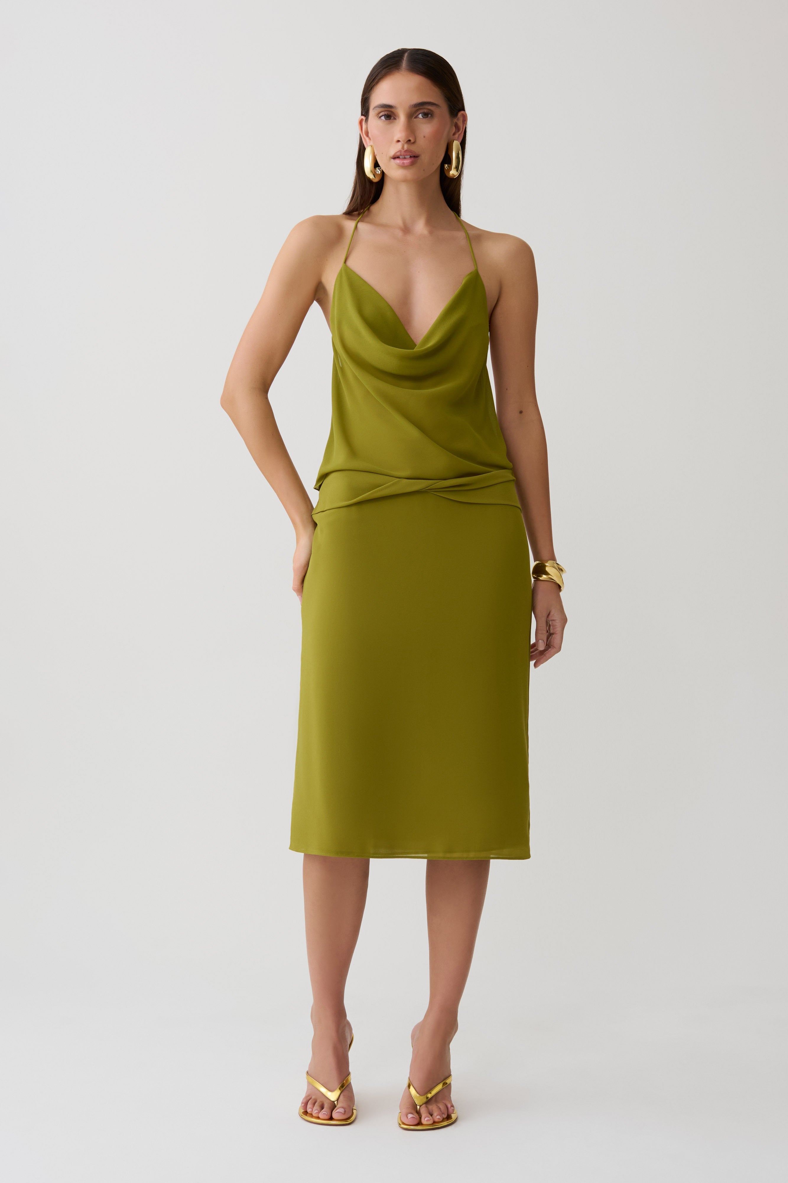 Amelia Chiffon Midi Skirt - Green