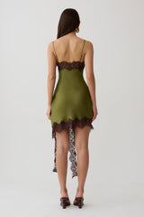 Amber Satin And Lace Mini Dress - Olive