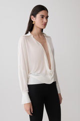Berkley Draped Long Sleeve Shirt - White