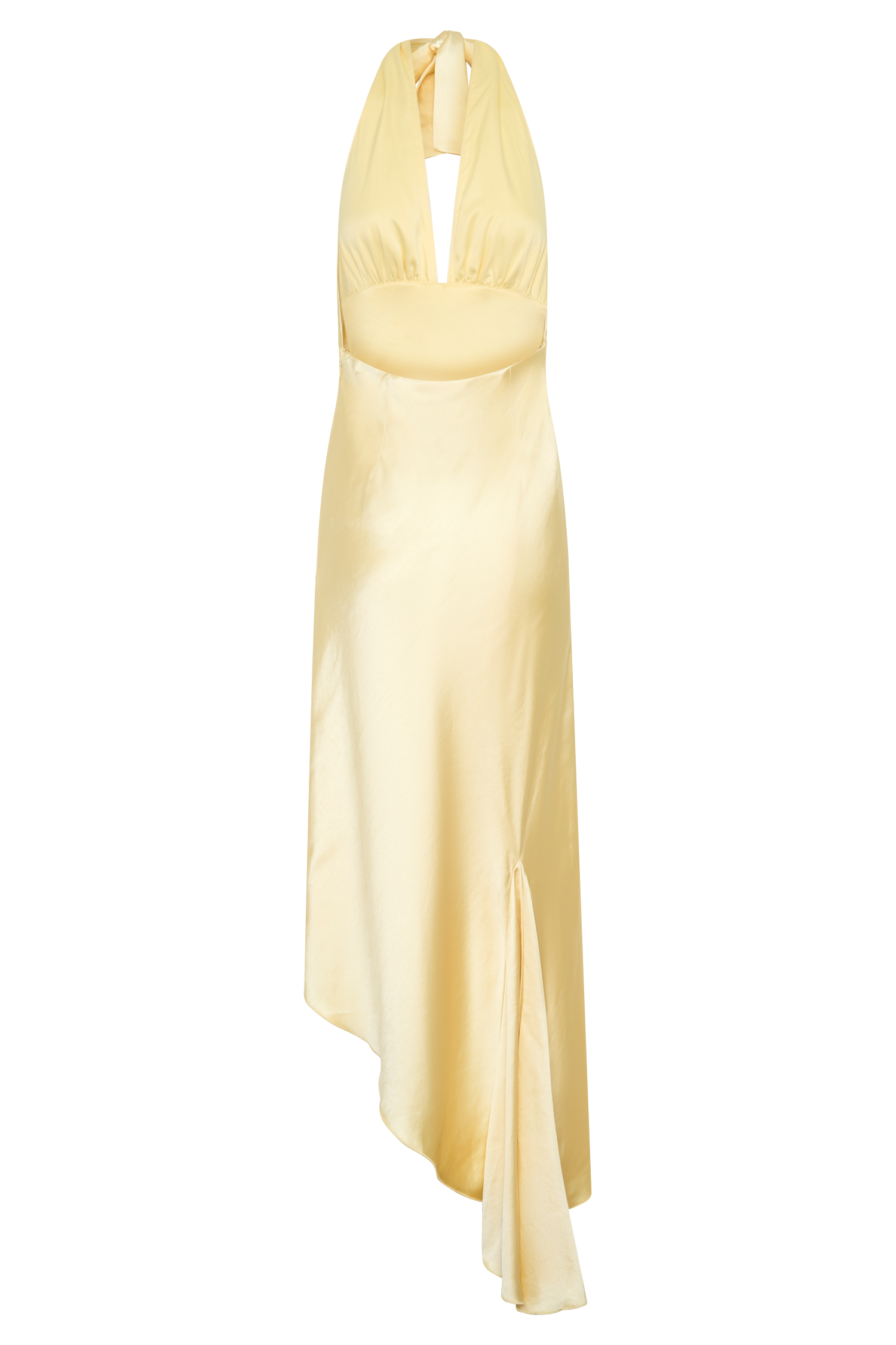 Adelie Asymmetric Hem Halter Midi Dress - Butter