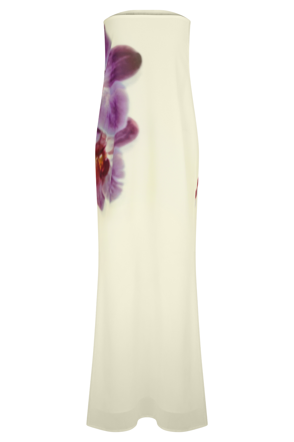 Amaya Strapless Chiffon Maxi Dress - Ivory Koi Orchid Print