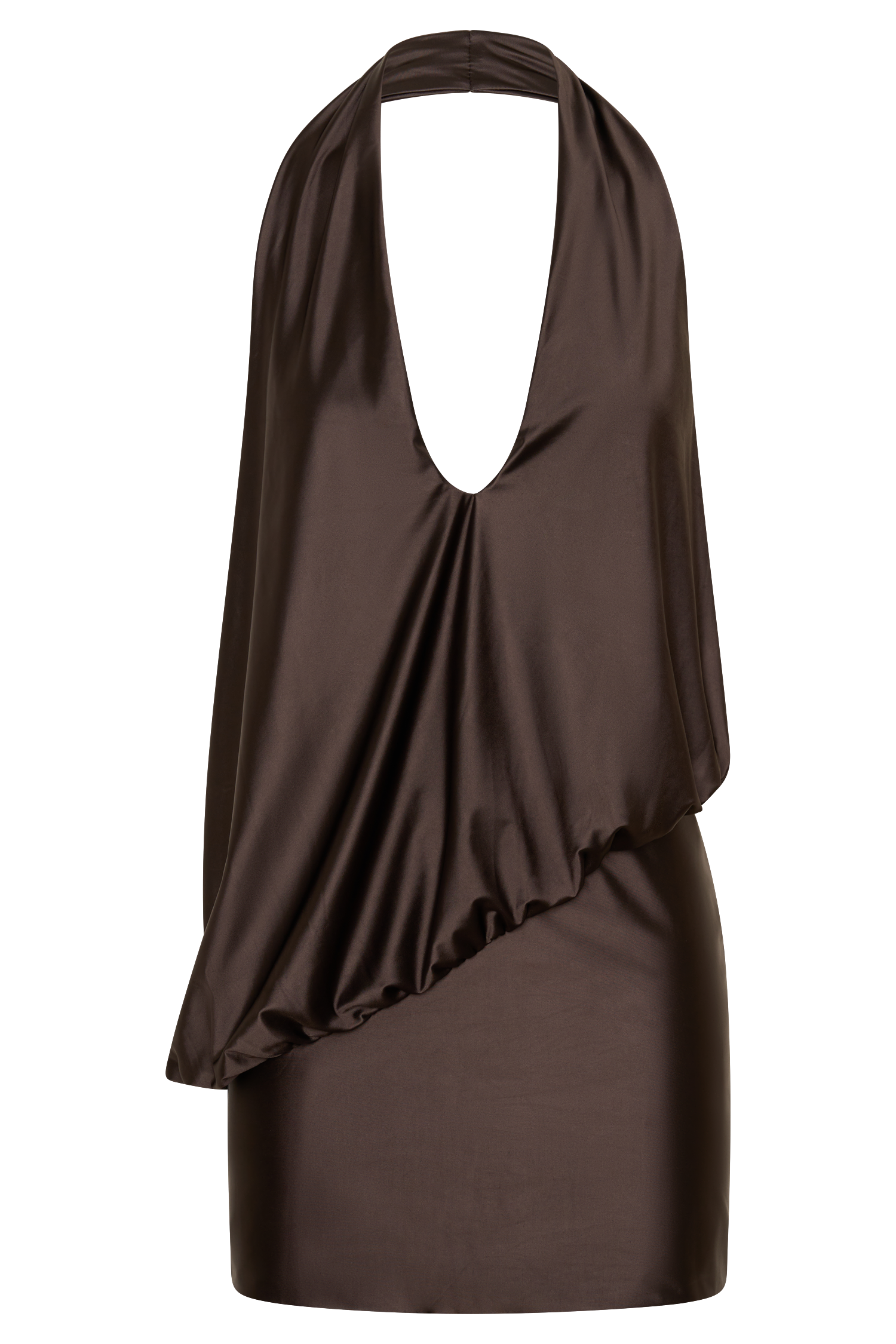 Arabel Draped Halter Mini Dress - Chocolate