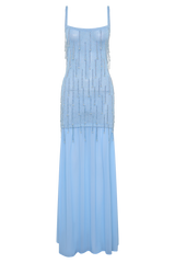 Belinda Beaded Knit & Chiffon Maxi Dress - Light Blue