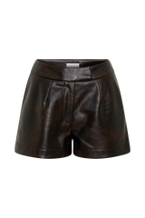 Adaline Faux Leather High Waisted Shorts - Dark Chocolate