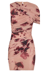 Adrienne One Shoulder Mesh Mini Dress - Nude Blurred Floral Print