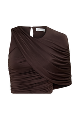 Adrienne One Shoulder Slinky Top - Chocolate