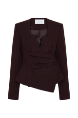 Agatha Square Neck Blazer - Plum Pinstripe