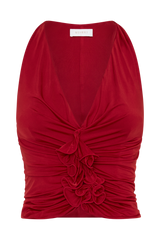 Alessandra Slinky Ruffle Top - Ruby