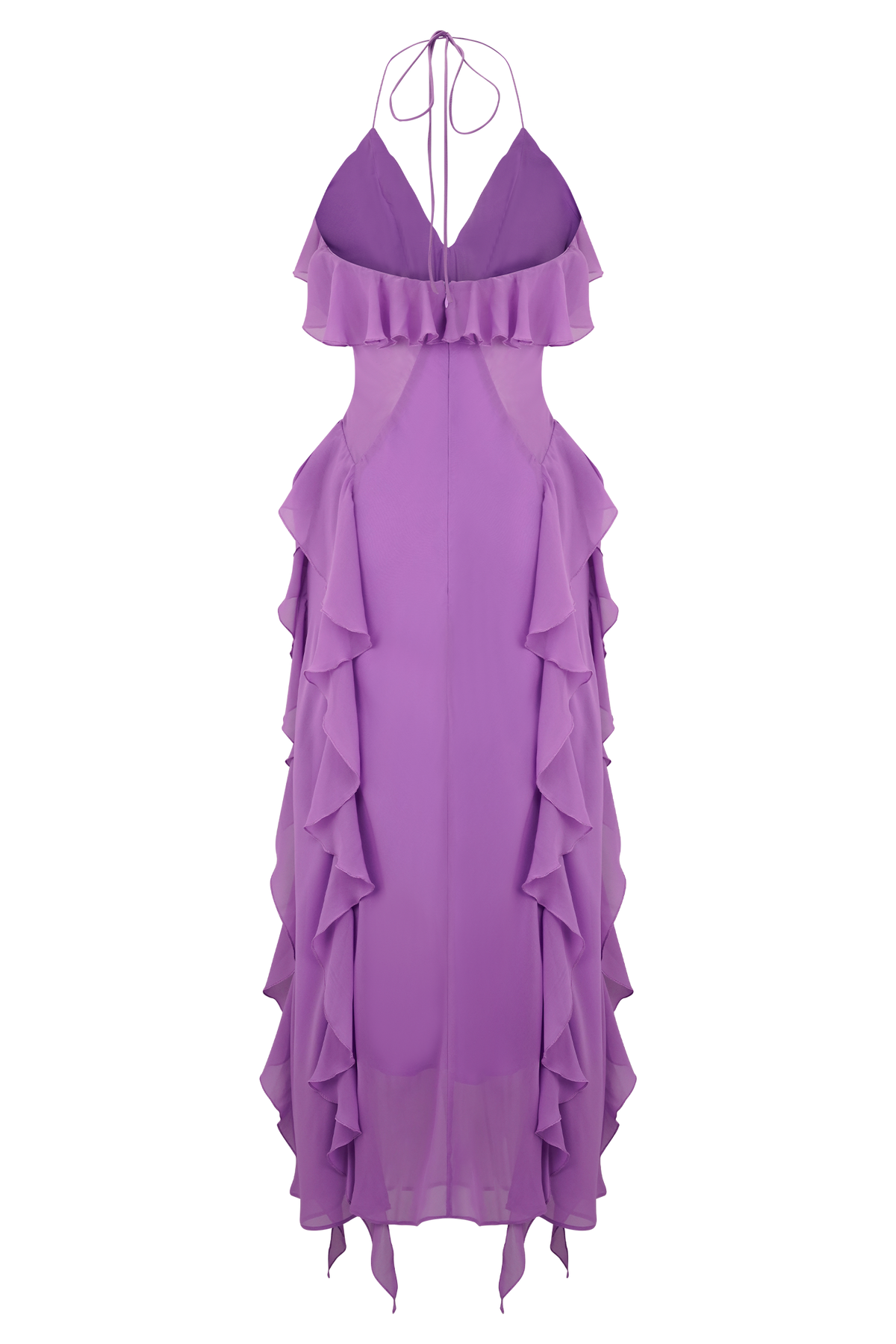 Aleyna Chiffon Ruffle Midi Dress - Purple