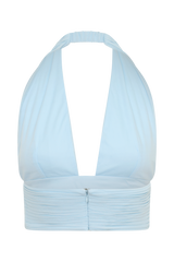 Amaris Sleeveless Plisse Halter Top - Pale Blue