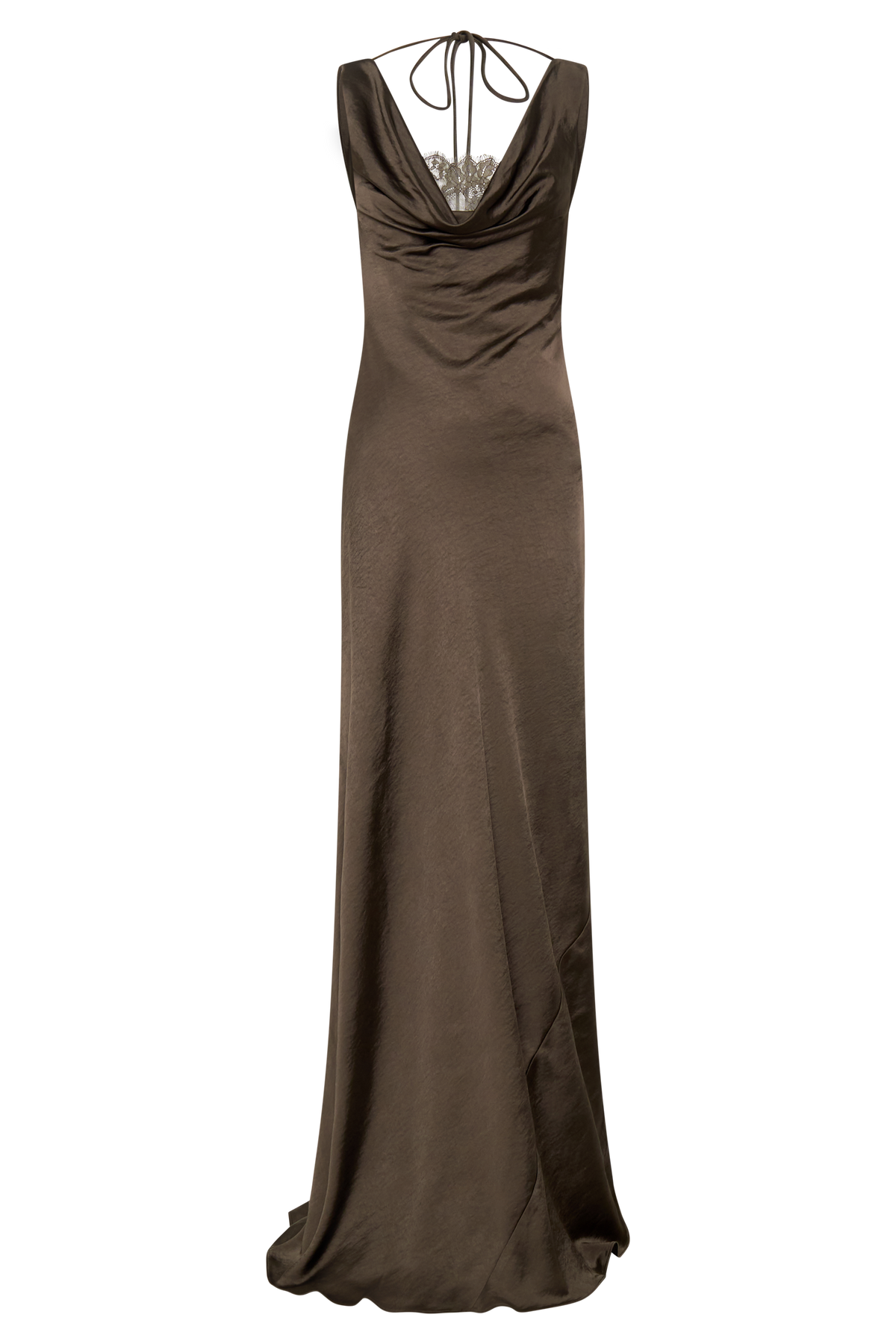 Ashley Cowl Neck Lace And Satin Maxi Dress - Mocha