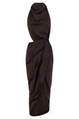 Aveline Draped Halter Midi Dress - Dark Chocolate