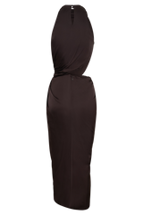 Aveline Draped Halter Midi Dress - Dark Chocolate