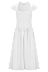 Ayla Cotton Fit And Flare Midi Dress - White