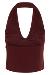 Calla Collared Sleeveless Halter Top - Merlot