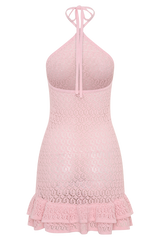 Carrisa Crochet Knit Mini Dress - Baby Pink