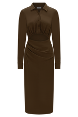 Cecilie Cut Out Shirt Midi Dress - Dark Chocolate
