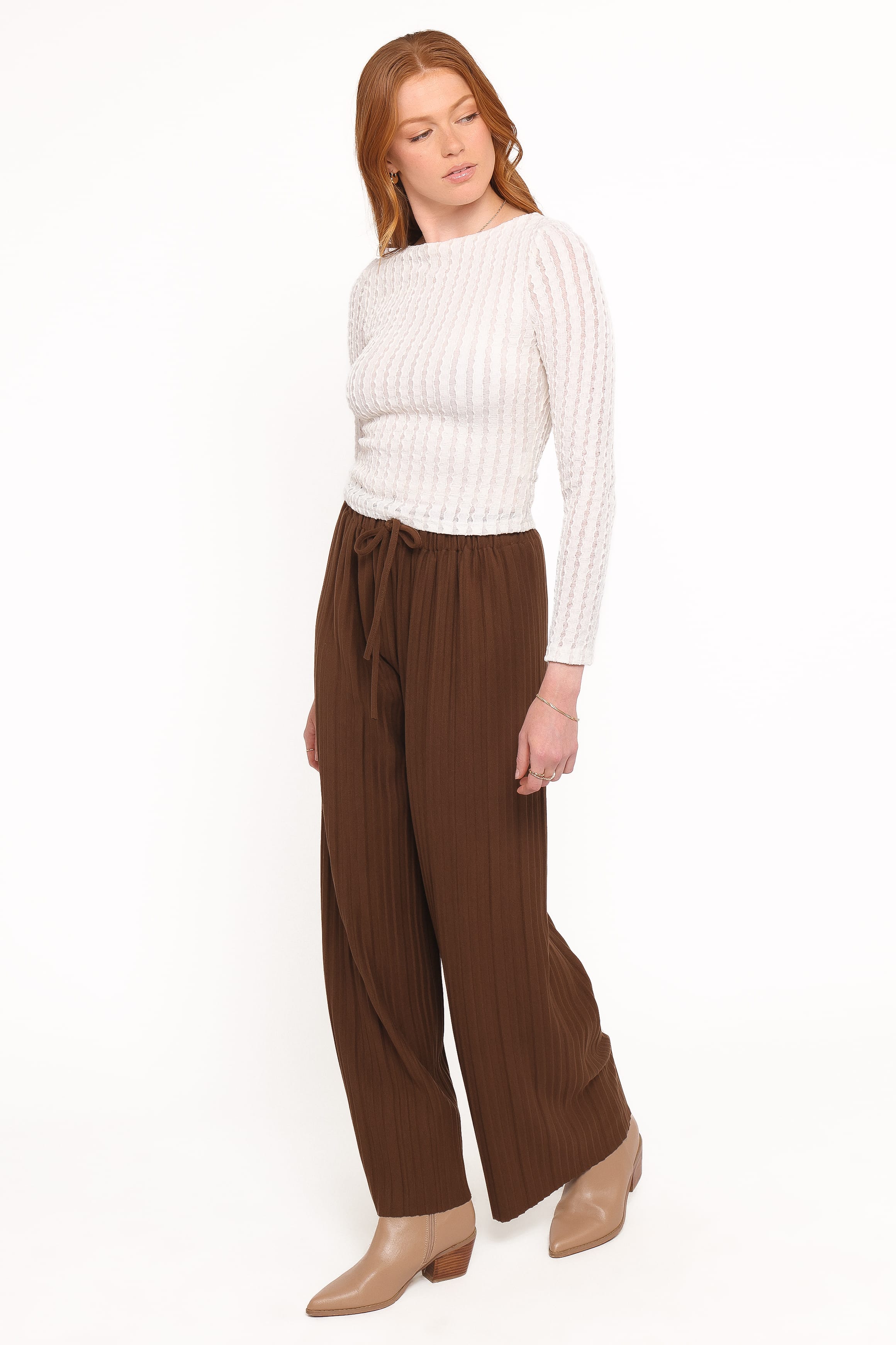 Davis Pleated Knit Pant - Brown
