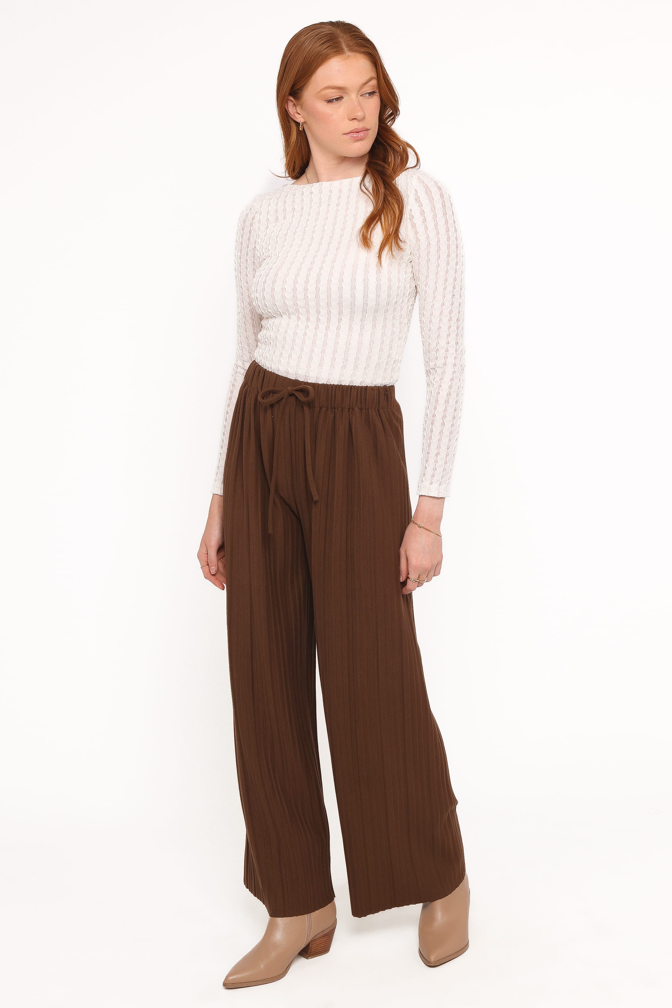 Davis Pleated Knit Pant - Brown