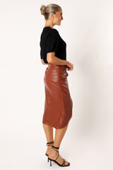 Kristy Vegan Leather Skirt - Brown
